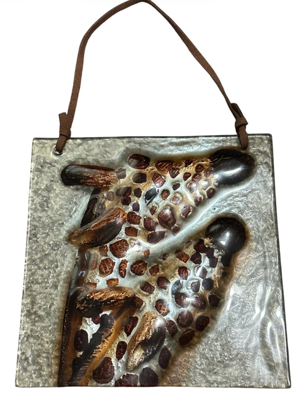 Vintage Handcrafted Fused Glass Giraffe Wall Hanging - Brown Tones